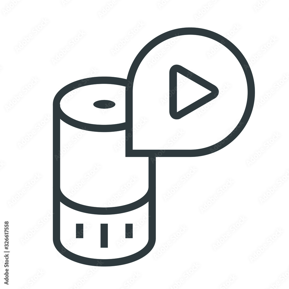 smart speaker and play black line icon on white background	