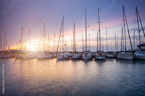 beautiful colorful morning sunlight over marina in Pula, Croatia. © phant