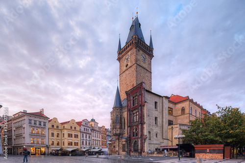 View of Prague Orloj - medieval astronomical clock mounted on Old Town Hall in the Old Town Square  Prague  Czech Republic  Europe.