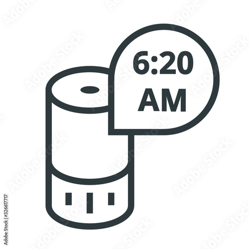 smart speaker and clock black line icon on white background	