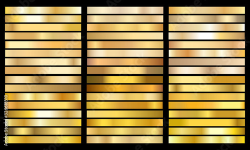 Set gold gradient Chrome color foil texture background. vector golden, copper brass and metal  template.