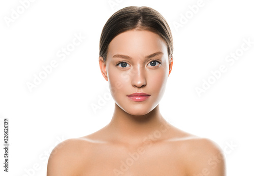Woman face clean skin fashion natural make upbeauty model isolated on white © Utkamandarinka