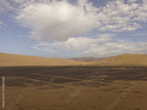 picturesque sunny landscape from Maspalomas beach on the Spanish Canary island of Gran Canaria