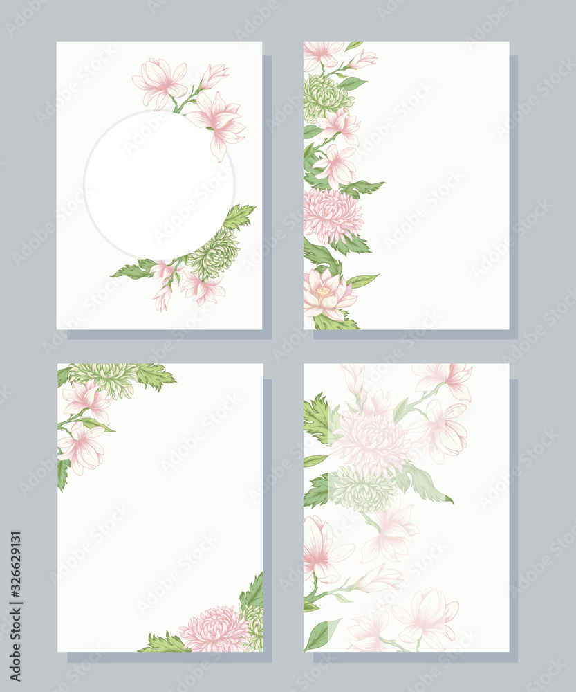 Set of cards / templates with pink flowers Set of cards / templates with pink flowers