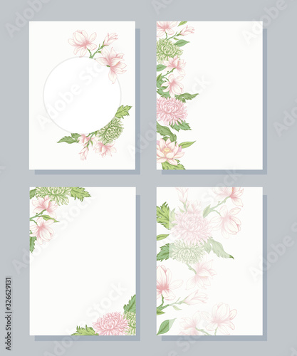 Set of cards / templates with pink flowers