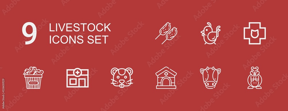 Editable 9 livestock icons for web and mobile