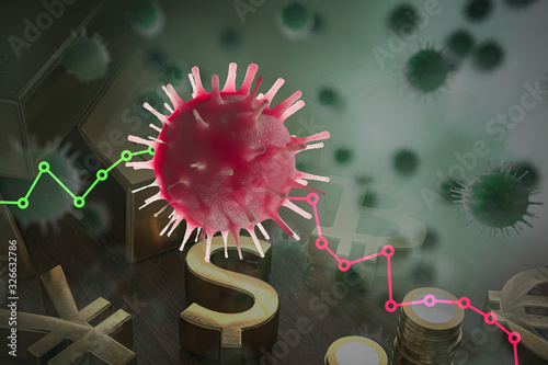 Economic impact of virus on global economy. Recession and financial crisis concept. 3D rendered illustration.