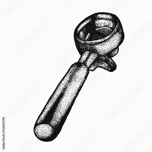 portafilter isolated hand drawn illustration. coffee making barista tools. espresso machine equipment.