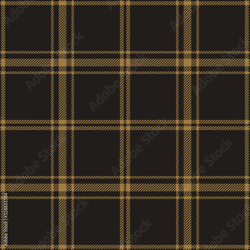 Tartan plaid pattern background. Seamless check plaid graphic in nearly black and dark gold for scarf, flannel shirt, dress, blanket, throw, upholstery, or other modern fabric design.