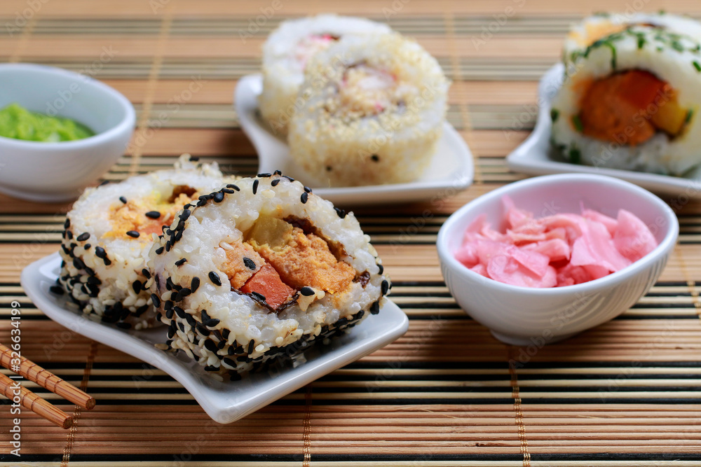 Sushi set on the table. Sushi set on the table.