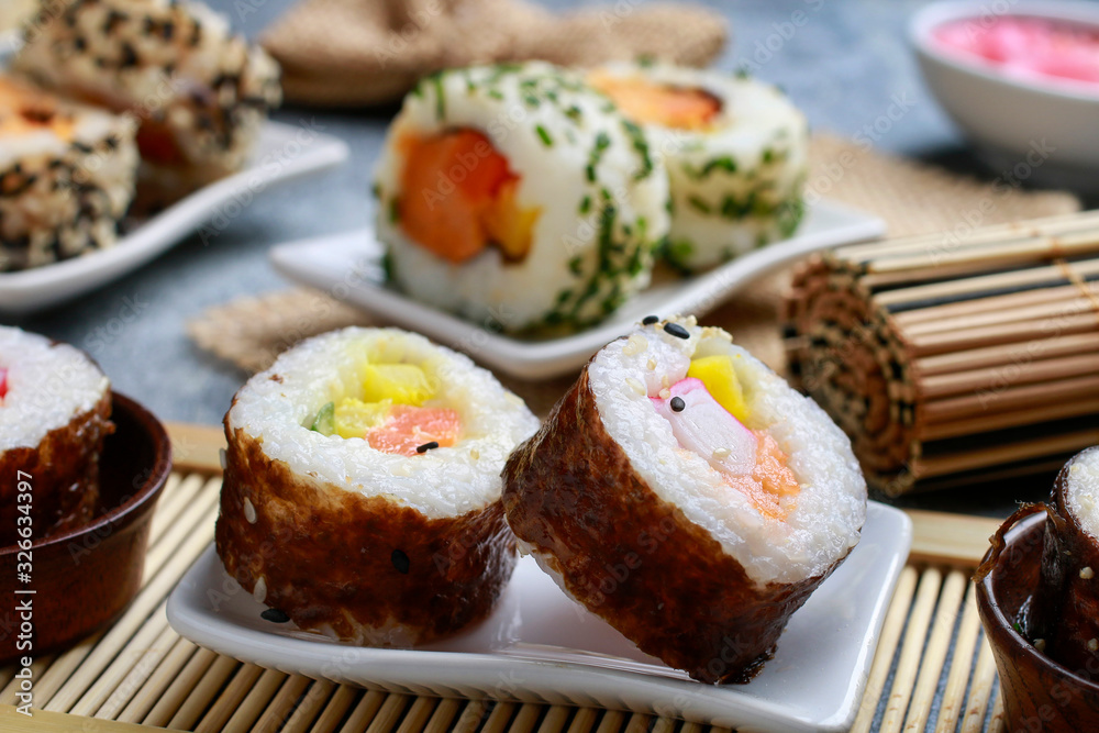Sushi set on the table. Sushi set on the table.