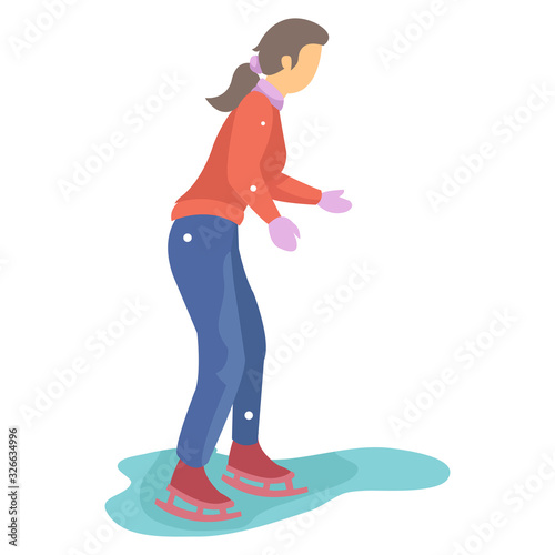 A teenage girl is playing in the snow using her skating shoes