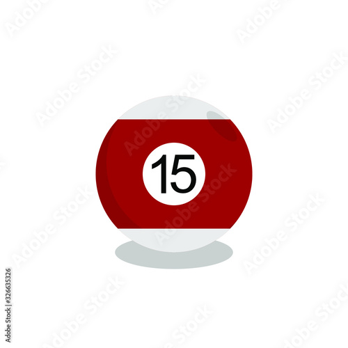 Billiard snooker pool ball with number 15 and drop shadow. Vector illustration. EPS 10.