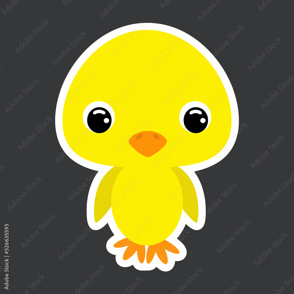 Children's sticker of cute little chicken. Flat vector stock illustration