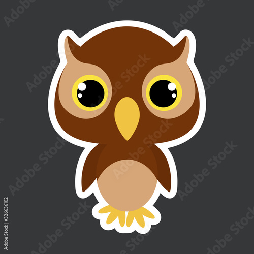Children's sticker of cute little owl. Flat vector stock illustration