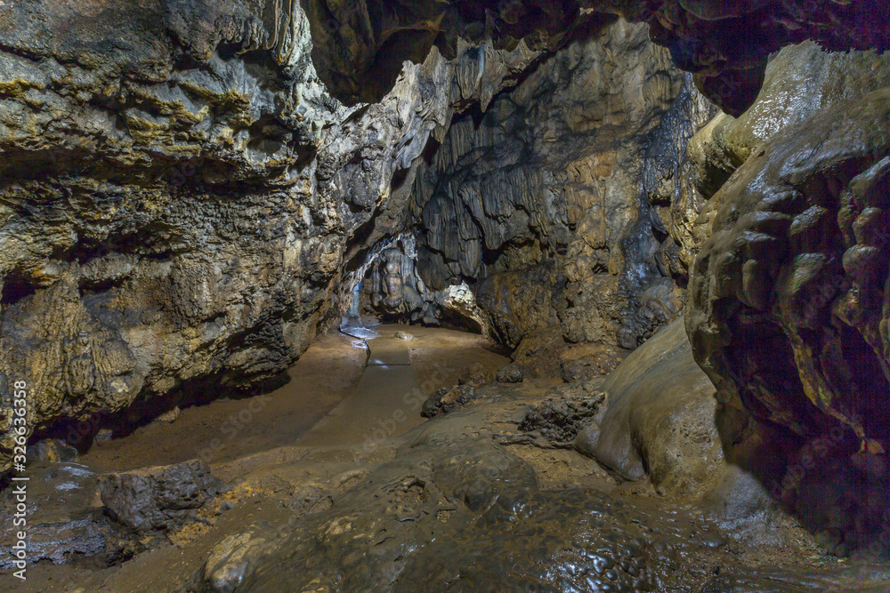 Obraz premium Mawsmai Cave Interior, Beautiful Bridge over stream , Meghalaya, India