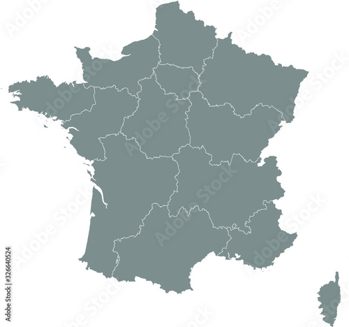 Gray Regions Map of European Country of France