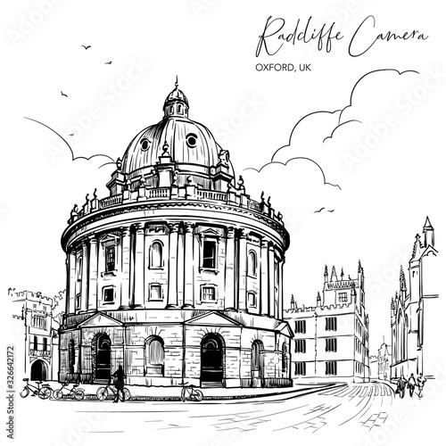 Radcliffe Camera. Westminster, London, UK. Excellent example of the Palladian architecture. Vintage design. Linear sketch isolated on white background. EPS10 vector illustration