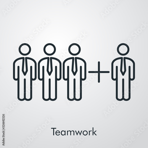 Concepto de negocios. S  mbolo de a  adir en trabajo en equipo. Icono plano lineal en fondo gris