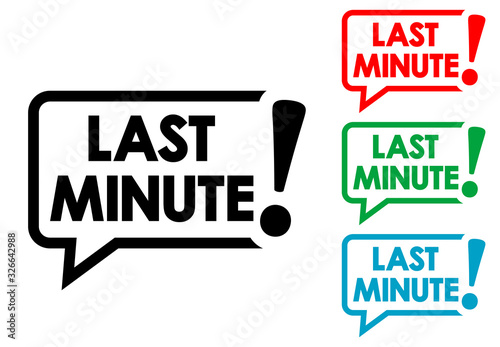 Logotipo con texto LAST MINUTE en burbuja de habla en varios colores