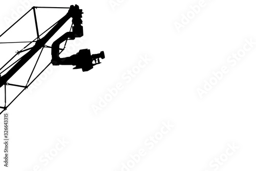 фотографія black silhouette of a television camera on a camera crane on a white background