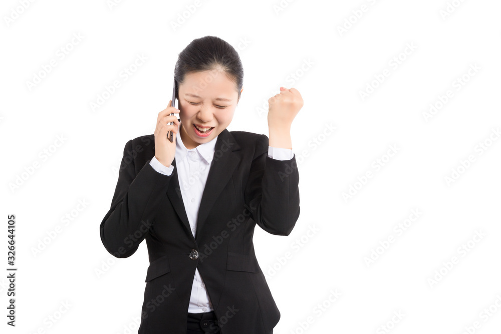 Young Business woman happy speaking mobile phone isolated on white background, model is a asian beauty Young Business woman happy speaking mobile phone isolated on white background, model is a asian beauty