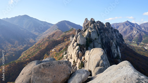 Ulsan and Ulsanbawi rocks in Seoraksan national park,  mount Sorak, Sokcho, Gangwon region in South Korea, Asia.
