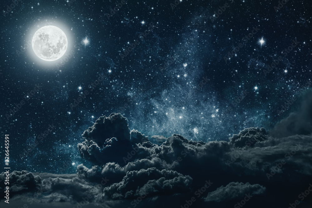 backgrounds night sky with stars and moon and clouds. Elements of this image furnished by NASA - obrazy, fototapety, plakaty 