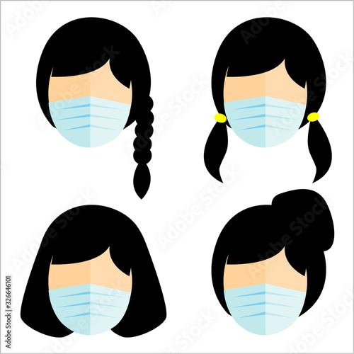 vector girl wear physical mask