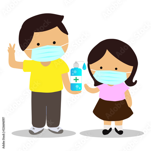 boy and girl wear physical mask