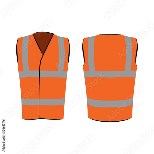Orange reflective safety vest for people isolated vector front and back for promotion on the white background 