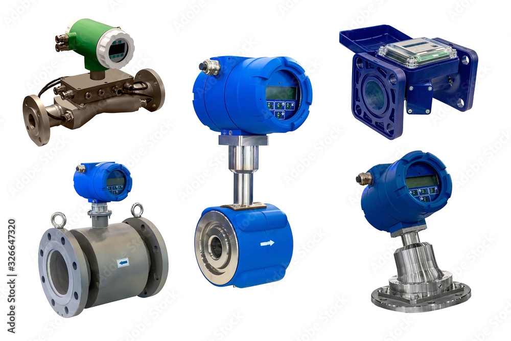 five modern industrial gas meter high precision digital isolated on white background five modern industrial gas meter high precision digital isolated on white background