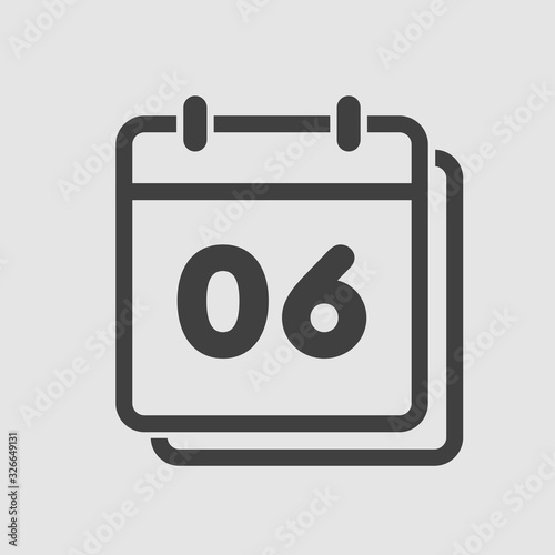 Vector icon calendar day, number 6, line flat