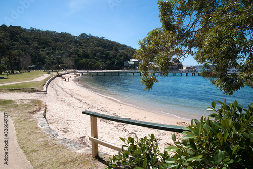 Cuadro en lienzo Clifton Gardens Australia, view along the beach with swimmers heading toward the