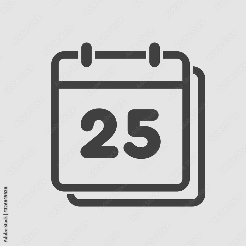 Vector icon calendar day, number 25, line flat Vector icon calendar day, number 25, line flat