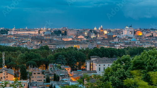 Panoramic view of historic center day to night timelapse of Rome, Italy
