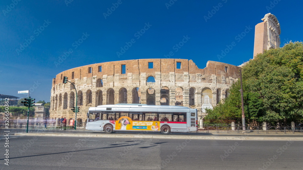 The Colosseum or Coliseum timelapse , also known as the Flavian Amphitheatre in Rome, Italy