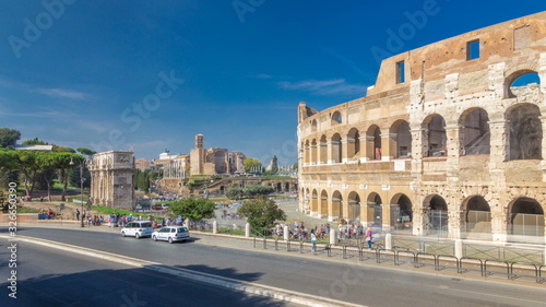 The Colosseum or Coliseum timelapse , also known as the Flavian Amphitheatre in Rome, Italy © neiezhmakov