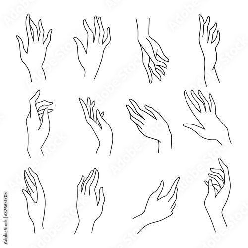Set of simple female hands art drawings symbols or signs