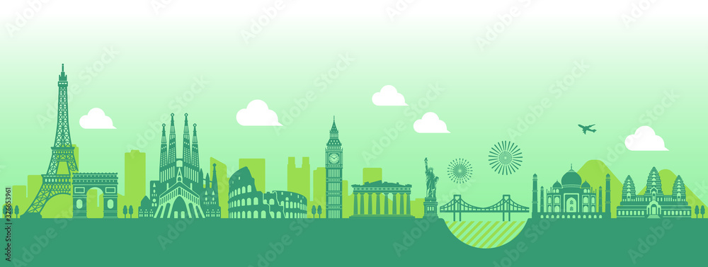 World heritage / famous landmark buildings vector illustration ( side by side )