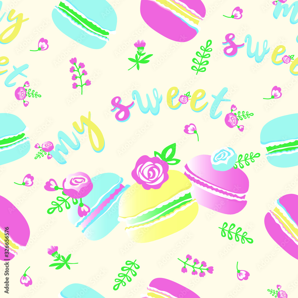 Seamless pattern of sweet macaroon cakes. Vector seamless pattern for printing on textiles, packaging. paper, wallpaper. Seamless pattern of sweet macaroon cakes. Vector seamless pattern for printing on textiles, packaging. paper, wallpaper.