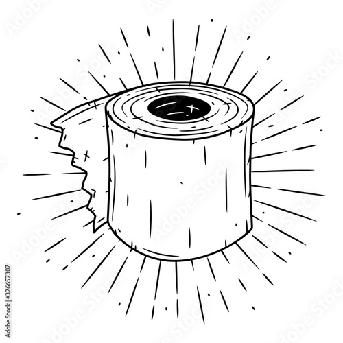 Toilet paper roll. Hand drawn vector illustration with toilet paper roll and divergent rays. Used for poster, banner, web, t-shirt print, bag print, badges, flyer, logo design and more.