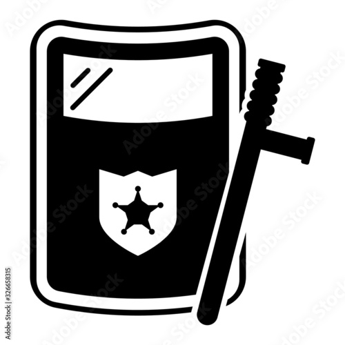 Police Batons and Ballistic shield Concept, sheriff hand-held protection devices on White background, Truncheon with Riot shields Vector Icon, Cop Tactical duty gear design