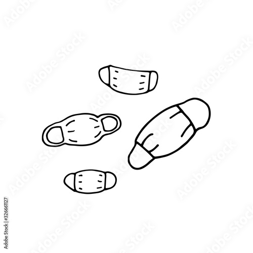 Medical set. Doodle medical mask for protection against diseases. Vector illustration with pharmaceutical hand drawn mask isolated on white background. Sign of doctors, disease prevention, sterility