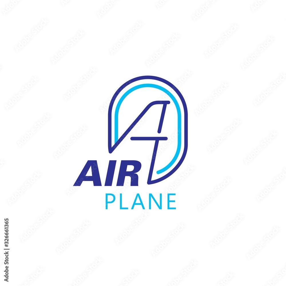 Airplane logo wing and porthole blue lines