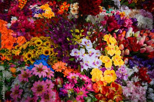 flower shop counter. Lots of different colors.