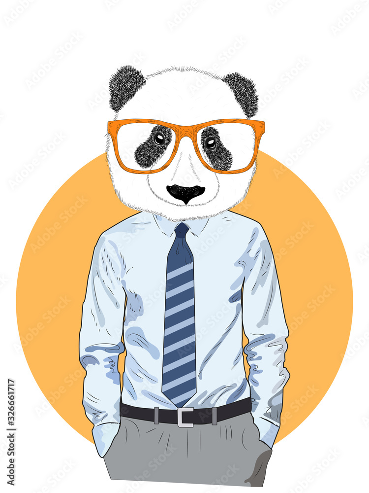Sketch panda in a shirt and trousers and tie. Businessman style. Hand drawn illustration Sketch panda in a shirt and trousers and tie. Businessman style. Hand drawn illustration