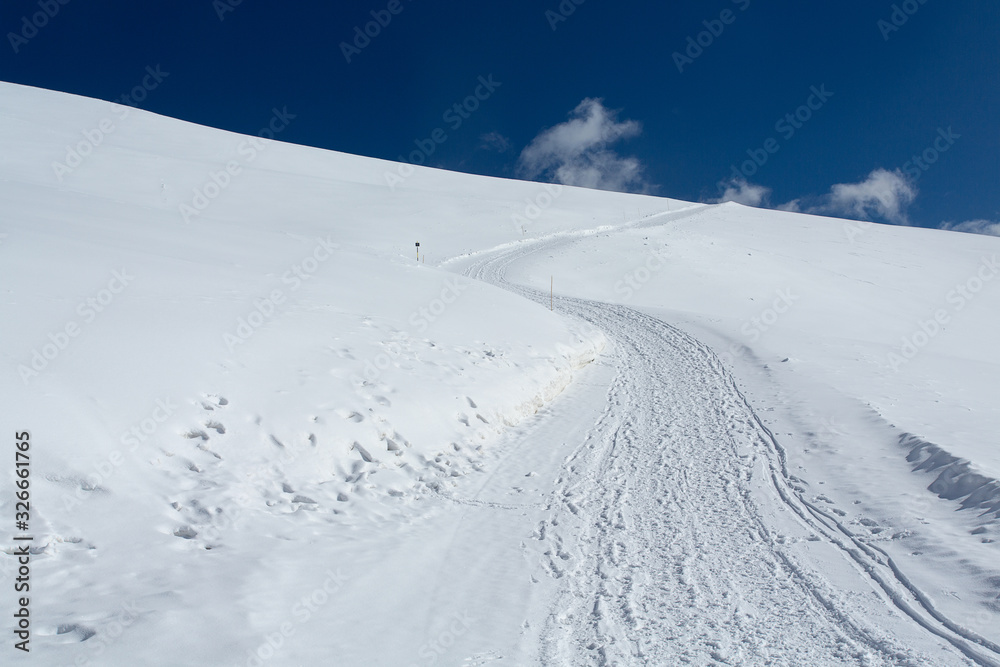 snowpath on a bright sunny day
