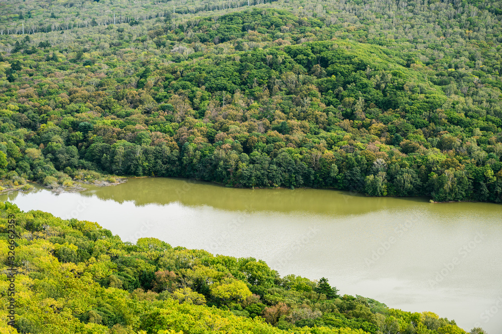 Landscape with green hills and river. Landscape with green hills and river.