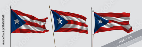 Set of Puerto Rico waving flag on isolated background vector illustration photo